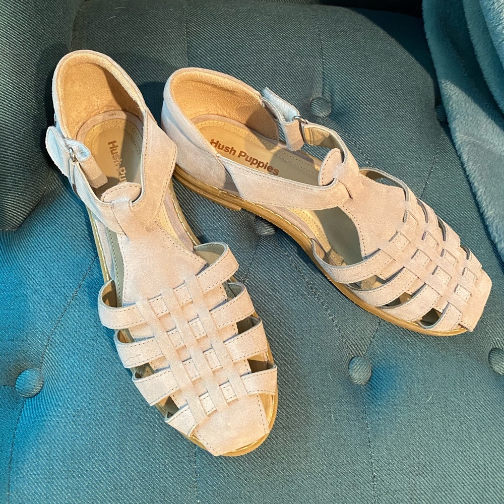 New grey suede fisherman sandals